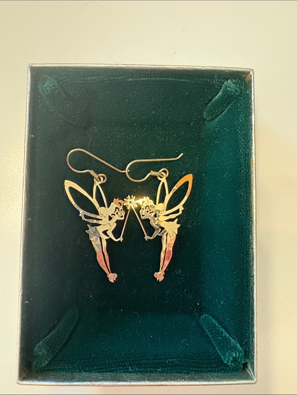 Vintage Disney Tinkerbell gold Dangle Earrings